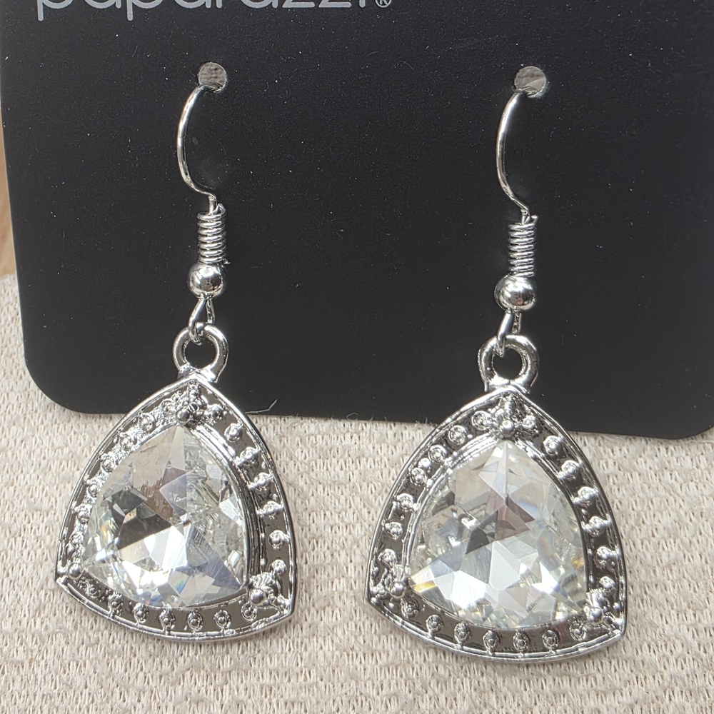 Paparazzi Silver and White Crystal Earrings (786)
